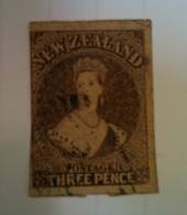 NEW ZEALAND 1855 Full Face Queen 3d Brown-Lilac. Imperf. Three very full margins. The fourth is clean cut and straight. The fram