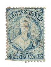 NEW ZEALAND 1862 Full Face Queen 2d Blue. Perf 12½. Watermark Large Star. Extensive plate wear (plate1). The wear is nicely visi