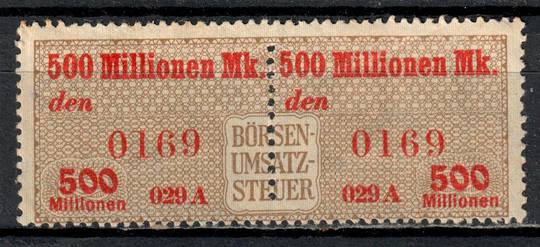 GERMANY 1920 (approx) Revenue. Borsen Umsatz Steuer 500 Millionen. Beautiful Joined pair. - 72113 - Fiscal