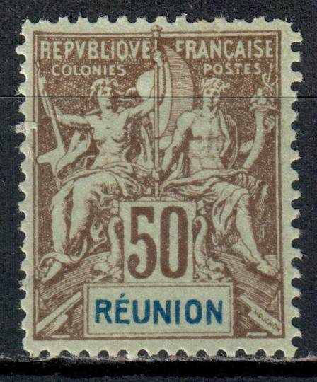 REUNION 1905 50c Brown on azure. Well centred. Nice perfs. - 72350 - UHM