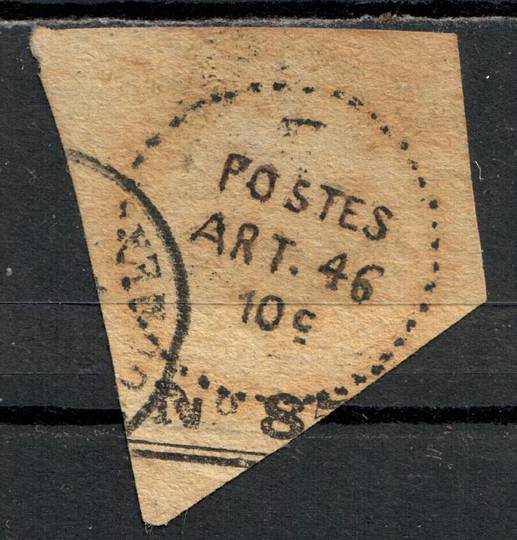 NEW CALEDONIA 1876 circular cachet applied to envelope due to unavailability of French Colonies stamp. Cut out. Good margins. -