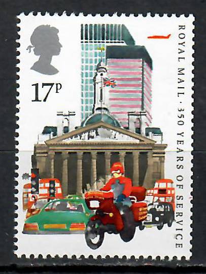 GREAT BRITAIN 1985 350 Years of the Royal Mail Public Postal Service 17p from the £1.53 Discount Stamp Booklet. Shows a blue und