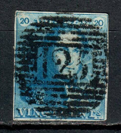 BELGIUM 1849 Definitive 20c Greenish Blue. Cancel 125 Villevarde. 4 margins - 7335 - Used