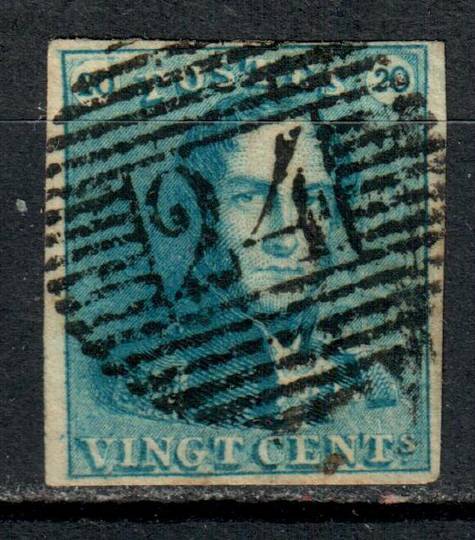 BELGIUM 1849 Definitive 20c IMilky Blue. 4 margins. Cancel 24 BRUXELLES. Lovely stamp. - 7337 - Used