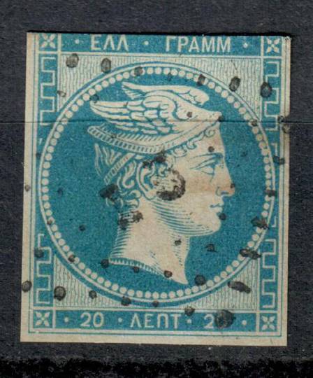 GREECE 1861 Definitive 20L Blue on bluish. Postmark 13 Pyrgos. Thin. 3 margins. - 73383 - FU