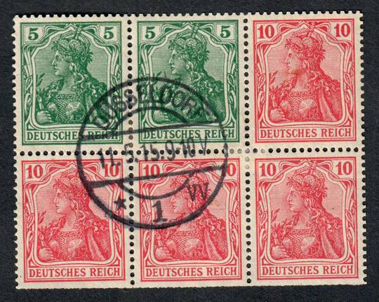 GERMANY 1905 Definitive Booklet Pane with 2 x 5pf Green and 4 x 10pf Rose-Carmine. Postmark DUSSELDORF 11/5/15. - 73551 - VFU