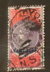 NEW SOUTH WALES 1885 Victoria 1st Stamp Duty 10/- Claret and Lilac Overprinted POSTAGE in Black. Heavy but very genuine cancel.