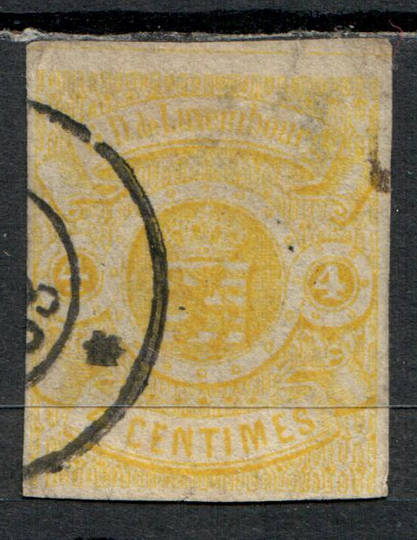 LUXEMBOURG 1859 Definitive 4c Yellow. Cut square with tight margins touching at left. Good postmark. - 73889 - Used