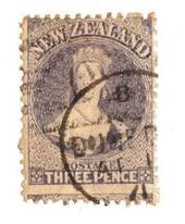 NEW ZEALAND 1862 Full Face Queen 3d Lilac. Perforated. Dunedin A class cancel. Cancel crosses the face. Nice copy. - 74013 - Use