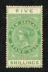 NEW ZEALAND 1882 Victoria 1st Long Type Fiscal Official 5/- Green. Perf 14½x14. - 74042 - Used