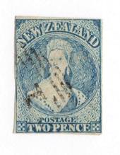 NEW ZEALAND 1855 Full Face Queen 2d Blue. Imperf. Four clear but close margins. Davies print. Plate 1. Advanced plate wear. Nice