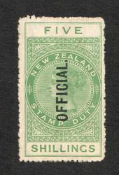 NEW ZEALAND 1882 Victoria 1st Long Type Postal Fiscal Official 5/- Green. - 74065 - UHM