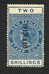 NEW ZEALAND 1882 Long Type Postal Fiscal Official 2/- Blue. Has toning so sold as no gum. - 74066 - MNG