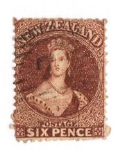 NEW ZEALAND 1862 Full Face Queen 6d Red-Brown. Perf 13. Watermark Large Star. Top row of perfs trimmed and other perf defects. R