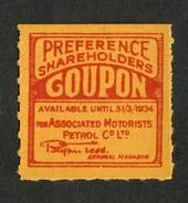 NEW ZEALAND 1934 Associated Motorists Petrol Co Ltd. Preference Shareholders Coupon. - 74164 - Cinderellas