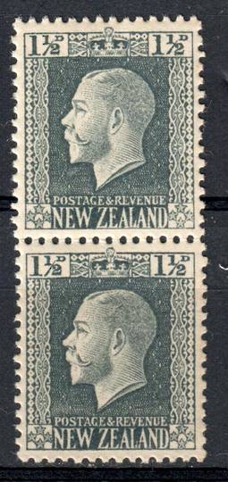 NEW ZEALAND 1915 Geo 5th Definitive 1½d Grey. Recess print. Vertical pair from Rows 4 and 5 of a sheet perf'd in full 14 x 13.25