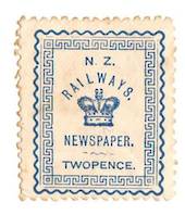 NEW ZEALAND 1890 Railways Newspapers 2d Blue. Perfect from the front. Has adhesion on the rear but still a good portion of the o