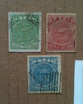 FIJI 1871 King Cakobau 1d Blue 3d Green and 6d Red. Lovely examples of the Spiro Forgeries. Set of 3. - 74208 - Used