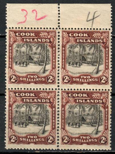 COOK ISLANDS 1938 Definitive 2/- Black and Red-Nrown. Block of 4. - 74212 - UHM