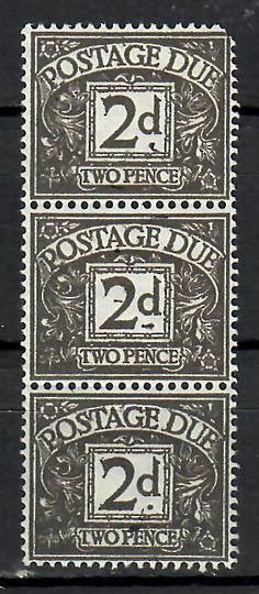 GREAT BRITAIN 1959 Postage Due 2d Agate. Strip of 3 each stamp having a major flaw in the value tablet. - 74430 - UHM