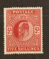 GREAT BRITAIN 1902 Edward 7th Definitive 5/- Deep Bright Carmine. Slight light crease not visable from the front. - 74479 - Mint