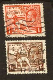 GREAT BRITAIN 1925 Wembly set of 2. Commercial wavy line cancels. Good perfs. Slightly off centre. - 74587 - Used