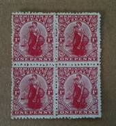 NEW ZEALAND 1925 1d Dominion on De La Rue medium chalky paper. Normally sideways watermark. Block of 4  with Pair with Letters w