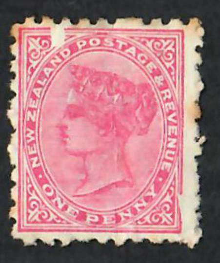 NEW ZEALAND 1890 Victoria 1st Second Sideface 1d Rose Perf 10 with Chisel Flaw. - 74658 - Used