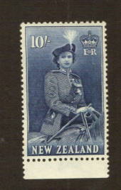 NEW ZEALAND 1953 Elizabeth 2nd Definitive 10/- Blue. The smallest possible disturbance to the gum by the hinge. Very extremely v