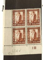 NEW ZEALAND 1935 Pictorial 1Â½d Brown.  Watermark W7. Perf 14 x 13.5. Plate Block 1B. - 74757 - MNG