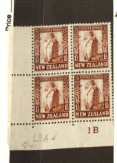 NEW ZEALAND 1935 Pictorial 1½d Brown.  Watermark W7. Perf 14 x 13.5. Plate Block 1B. - 74757 - MNG