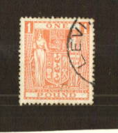 NEW ZEALAND 1931 Arms Â£1 Pink. Nice corner cancel. - 74790 - VFU