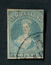 NEW ZEALAND 1855 Imperf Full Face Queen 2d Blue. Four good margins. Fine corner cancel. - 74810 - FU