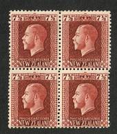 NEW ZEALAND 1915 Geo 5th Definitive 7½d Deep Red-Brown. Two perf Block of 4. - 74831 - UHM