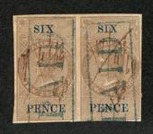 NEW ZEALAND 1867 Long Type Fiscal 6d. Joined pair. Full margins. Lovely fiscal cancel PAID. - 74832 - VFU