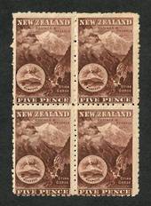 NEW ZEALAND 1898 Pictorial 5d Otira. Block of 4. Two never hinged. First Local Issue on Unwatermarked Paper. Perf 11. - 74851 -