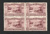 NEW ZEALAND 1898 Pictorial 9d Reddish Purple. Third Local Issue on Cowan Watermarked Paper. Perf 14. Block of 4. Light hinge rem
