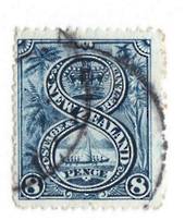 NEW ZEALAND 1898 Pictorial 8d Blue. London Print. The reverse is interesting. The sheet appears to have picked up some ink from