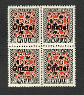 NEW ZEALAND 1935 Pictorial Official 9d Maori Panel overprinted in Black. Block of 4. - 75030 - UHM