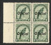 NEW ZEALAND 1935 Pictorial Official 1/- Tui. Perf 12½. Block of 4. - 75032 - UHM