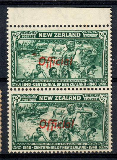 NEW ZEALAND 1940 Centennial Official ½d Green. Joined FF in pair with normal. Post Office fresh and clean. - 75033 - UHM