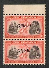 NEW ZEALAND 1940 Centennial Official 1d Captain James Cook. Joined FF in pair with normal. Post Office fresh and clean. - 75034