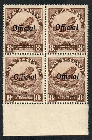 NEW ZEALAND 1935 Pictorial Official 8d Tuatara. Perf 14x14½. Block of 4. - 75037 - UHM