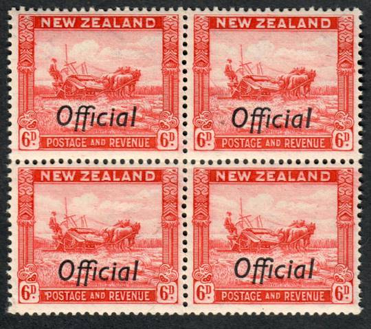 NEW ZEALAND 1935 Pictorial Official 6d Harvester. Perf 14½x14. Fine paper. Block of 4. - 75038 - UHM