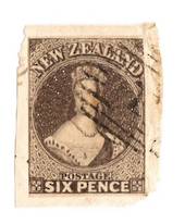 NEW ZEALAND 1855 Full Face Queen 6d Black-Brown. Imperf. 4 margins possibly just touching on the right. Light cancel. - 75052 -