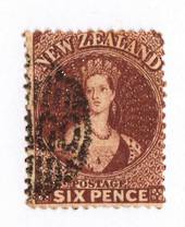 NEW ZEALAND 1862 Full Face Queen 6d Brown. Perf 13 at Dunedin. Clear OTAGO Postmark nicely off face. Excellent copy. - 75054 - F
