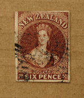 NEW ZEALAND 1855 Full Face Queen 6d Red-Brown. Imperf. Full margins. Cancel off face.