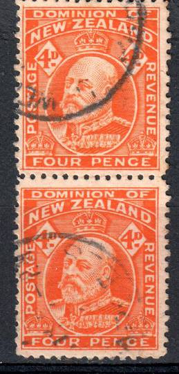 NEW ZEALAND 1909 Edward 7th Definitive 4d Red-Orange. Perf 14 Line. Vertical pair. - 75063 - FU