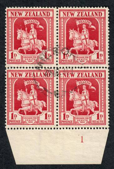 NEW ZEALAND 1934 Health Crusader 1d Carmine. Block of 4. Plate 1. - 75084 - VFU