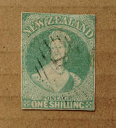 NEW ZEALAND 1855 Full Face Queen 1/- Dull Emerald-Green. White paper. No watermark. Three clear margins, cut along and slightly